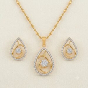 Elegant Golden Teardrop Jewelry Set with Matching Earrings