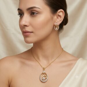Elegant Golden Teardrop Jewelry Set with Matching Earrings