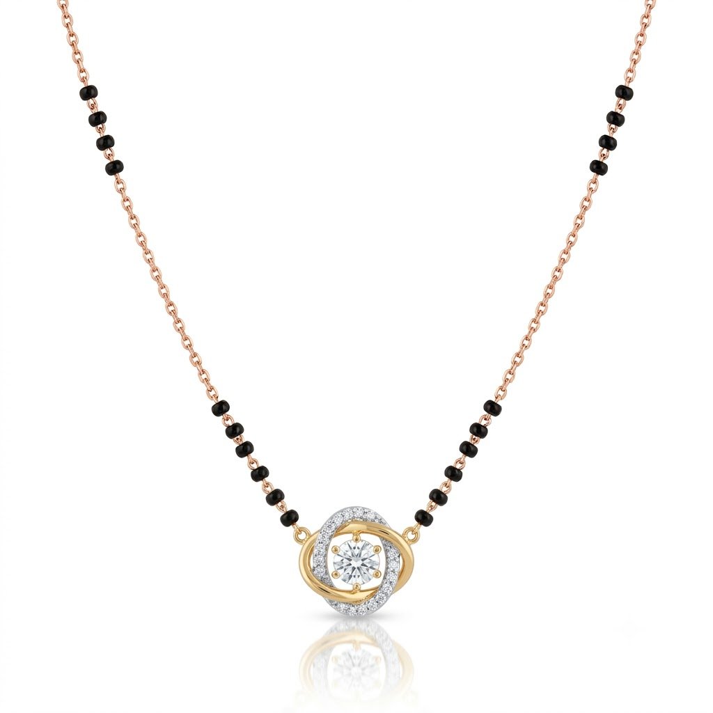 Solitaire Natural Diamond Black Bead Mangalsutra in Gold | Hussain Gems