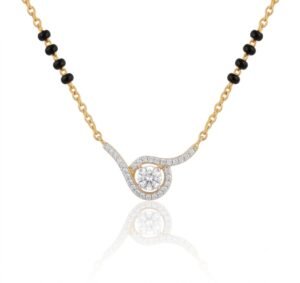 Solitaire Natural Diamond Black Bead Mangalsutra in Gold | Hussain Gems