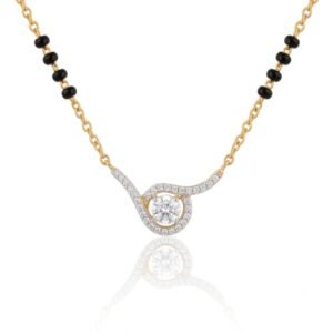 Solitaire Natural Diamond Black Bead Mangalsutra in Gold | Hussain Gems