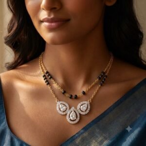 Solitaire Natural Diamond Black Bead Mangalsutra in Gold | Hussain Gems