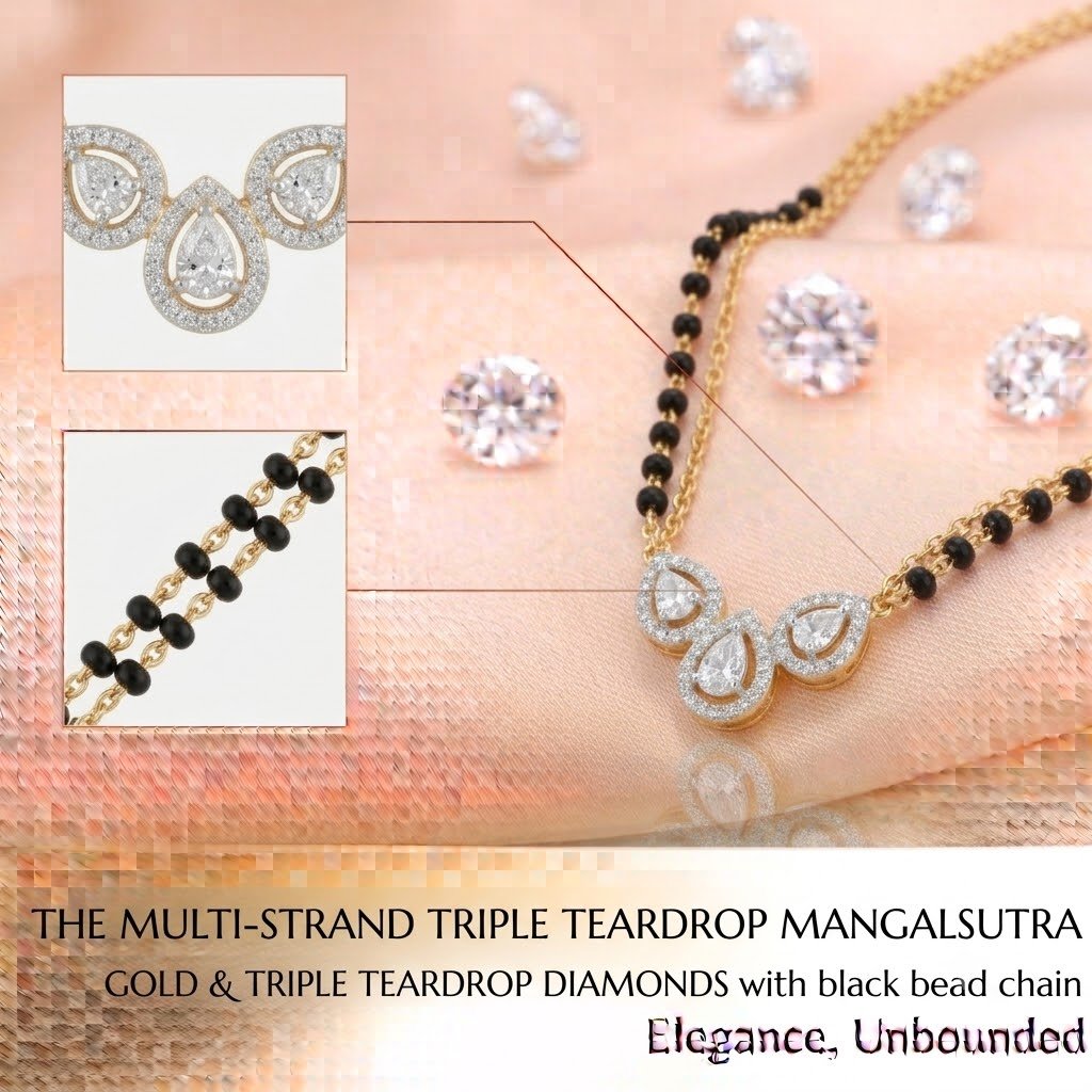 Solitaire Natural Diamond Black Bead Mangalsutra in Gold | Hussain Gems - Image 2