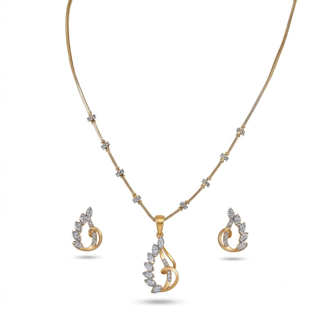 Elegant Golden Teardrop Jewelry Set with Matching Earrings