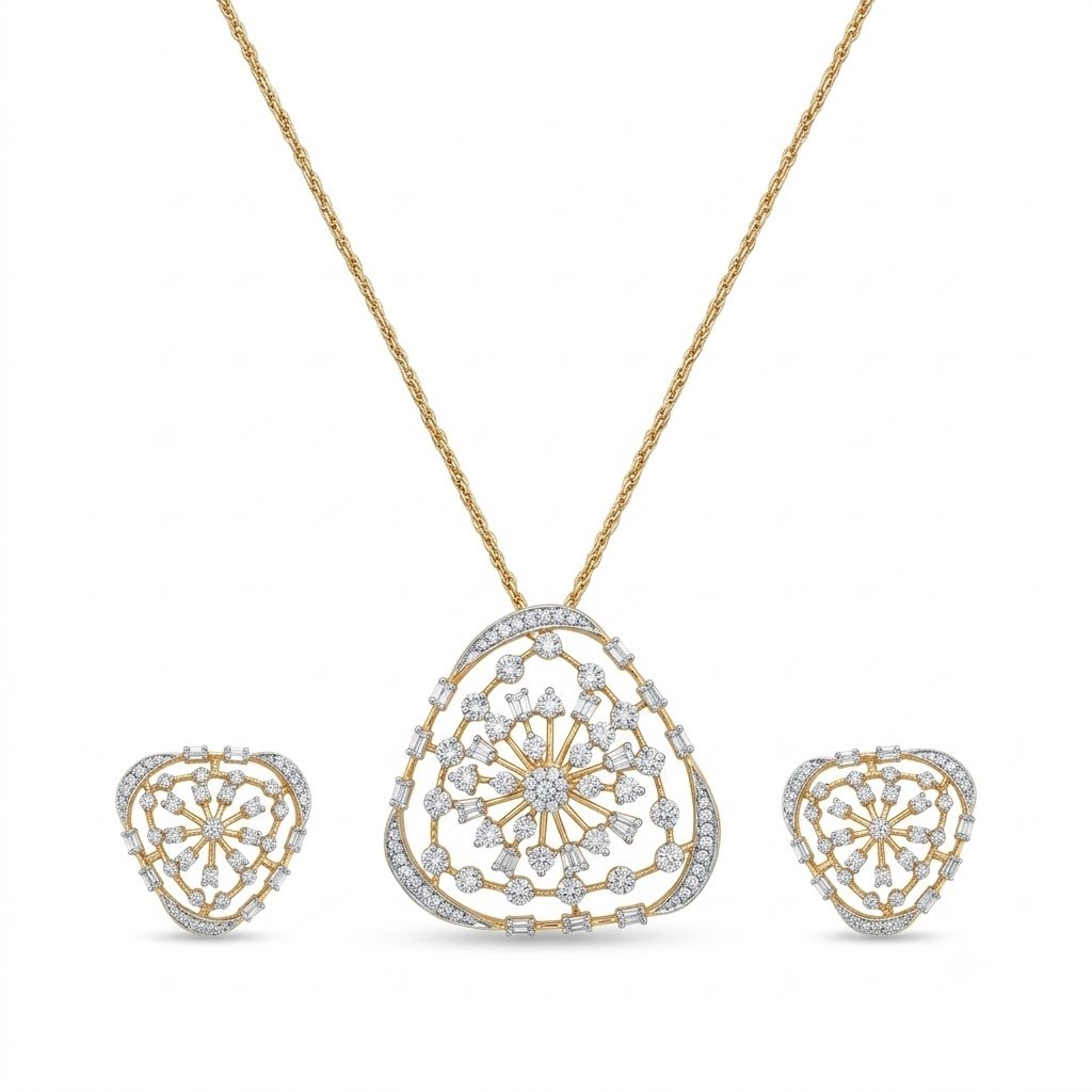 Elegant Golden Teardrop Jewelry Set with Matching Earrings