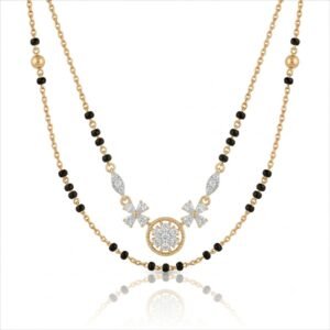 Solitaire Natural Diamond Black Bead Mangalsutra in Gold | Hussain Gems