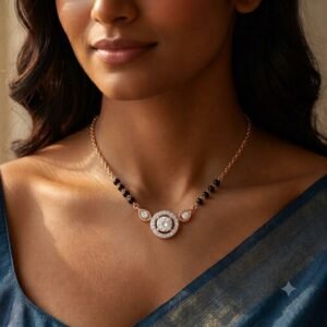 Solitaire Natural Diamond Black Bead Mangalsutra in Gold | Hussain Gems