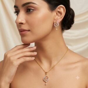 Elegant Golden Teardrop Jewelry Set with Matching Earrings