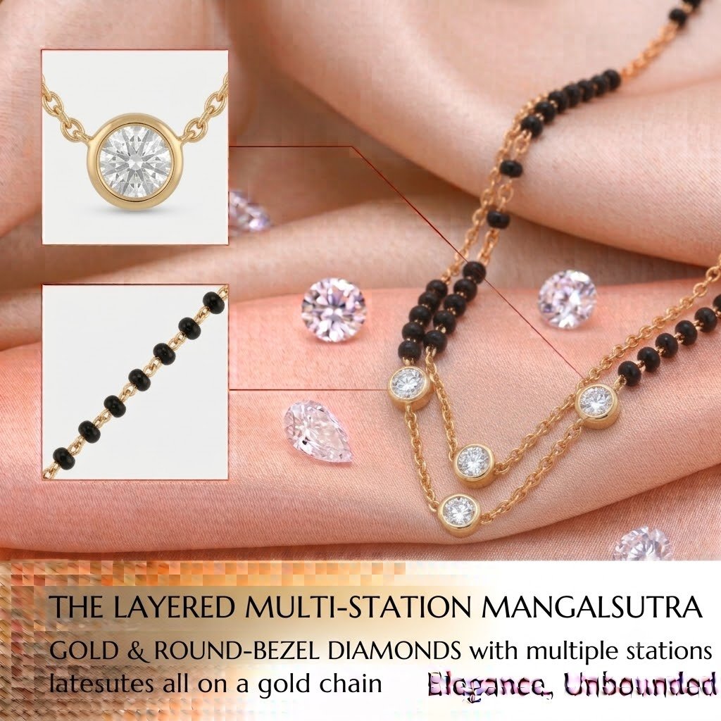Solitaire Natural Diamond Black Bead Mangalsutra in Gold | Hussain Gems - Image 2