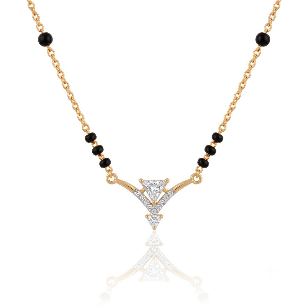 Solitaire Natural Diamond Black Bead Mangalsutra in Gold | Hussain Gems