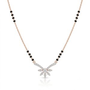 Solitaire Natural Diamond Black Bead Mangalsutra in Gold | Hussain Gems