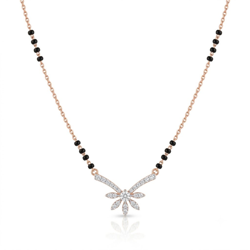 Solitaire Natural Diamond Black Bead Mangalsutra in Gold | Hussain Gems