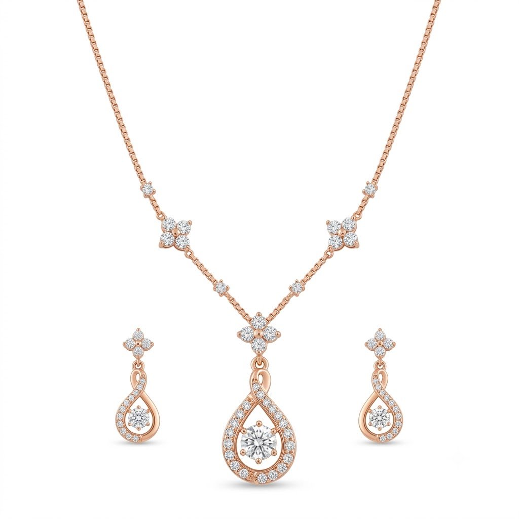 Elegant Golden Teardrop Jewelry Set with Matching Earrings