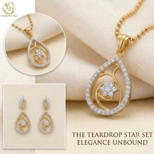 Elegant Golden Teardrop Jewelry Set with Matching Earrings