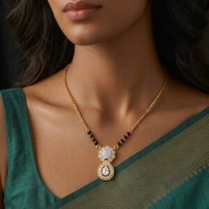 Solitaire Natural Diamond Black Bead Mangalsutra in Gold | Hussain Gems