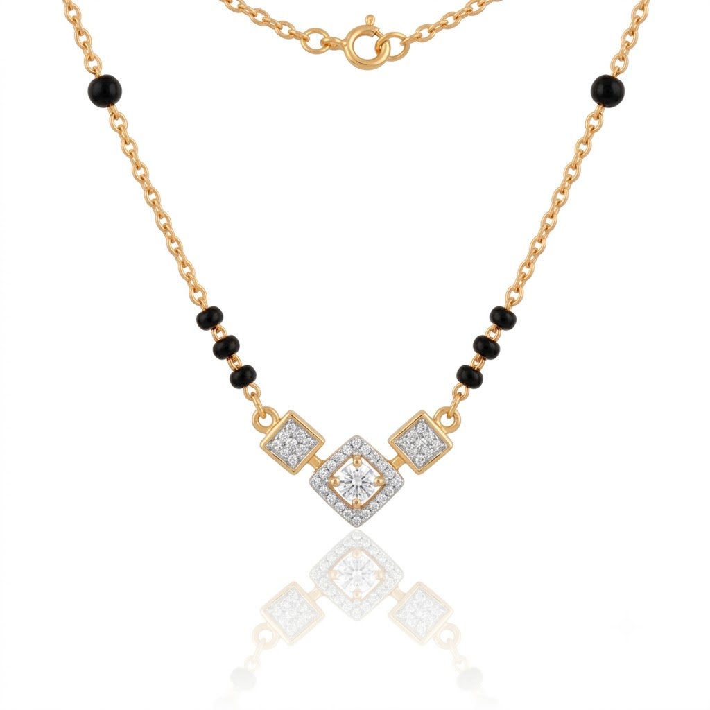 Solitaire Natural Diamond Black Bead Mangalsutra in Gold | Hussain Gems