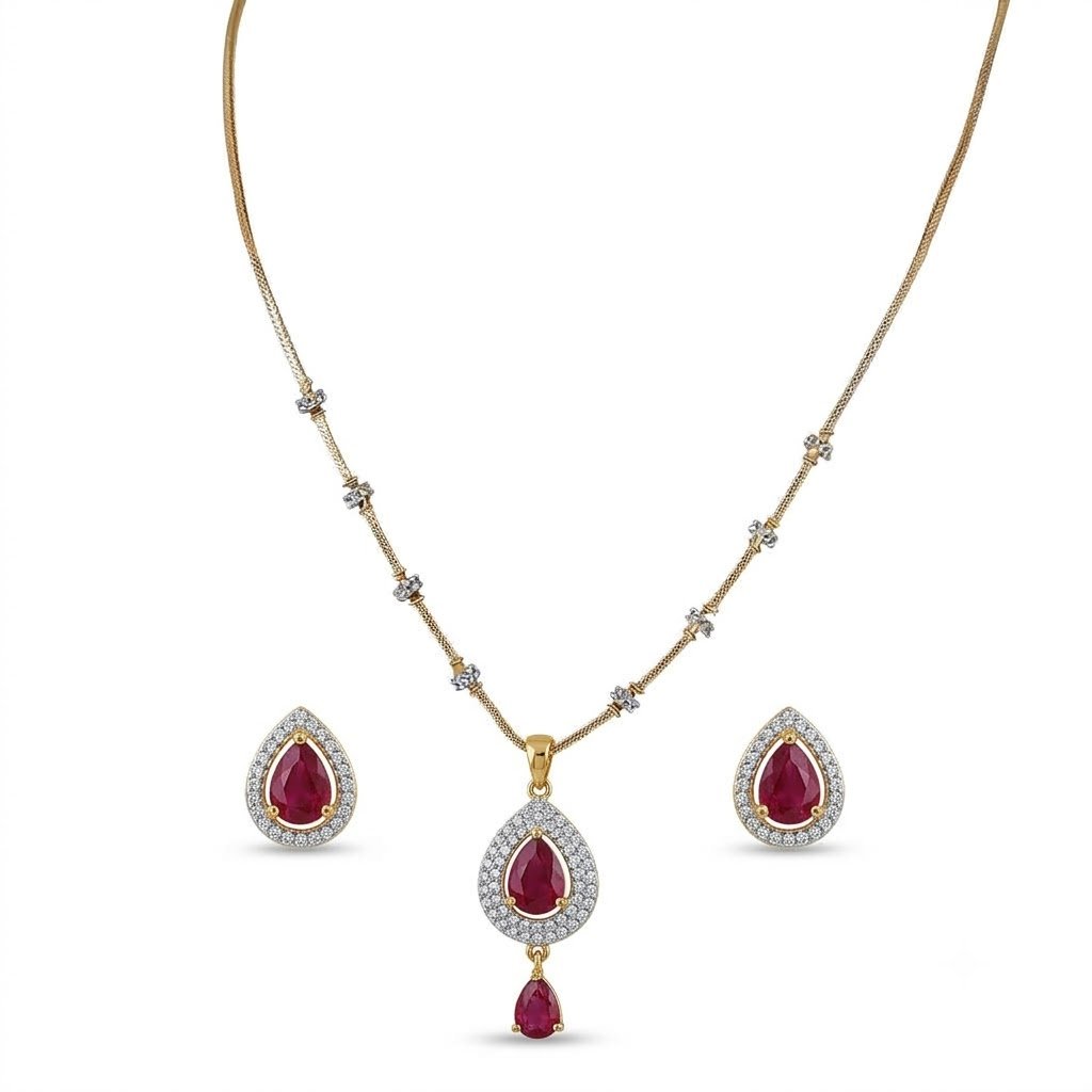 Elegant Golden Teardrop Jewelry Set with Matching Earrings