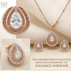 Elegant Golden Teardrop Jewelry Set with Matching Earrings