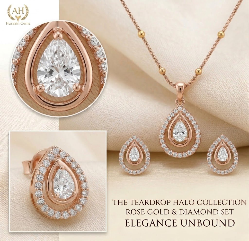 Elegant Golden Teardrop Jewelry Set with Matching Earrings - Image 2