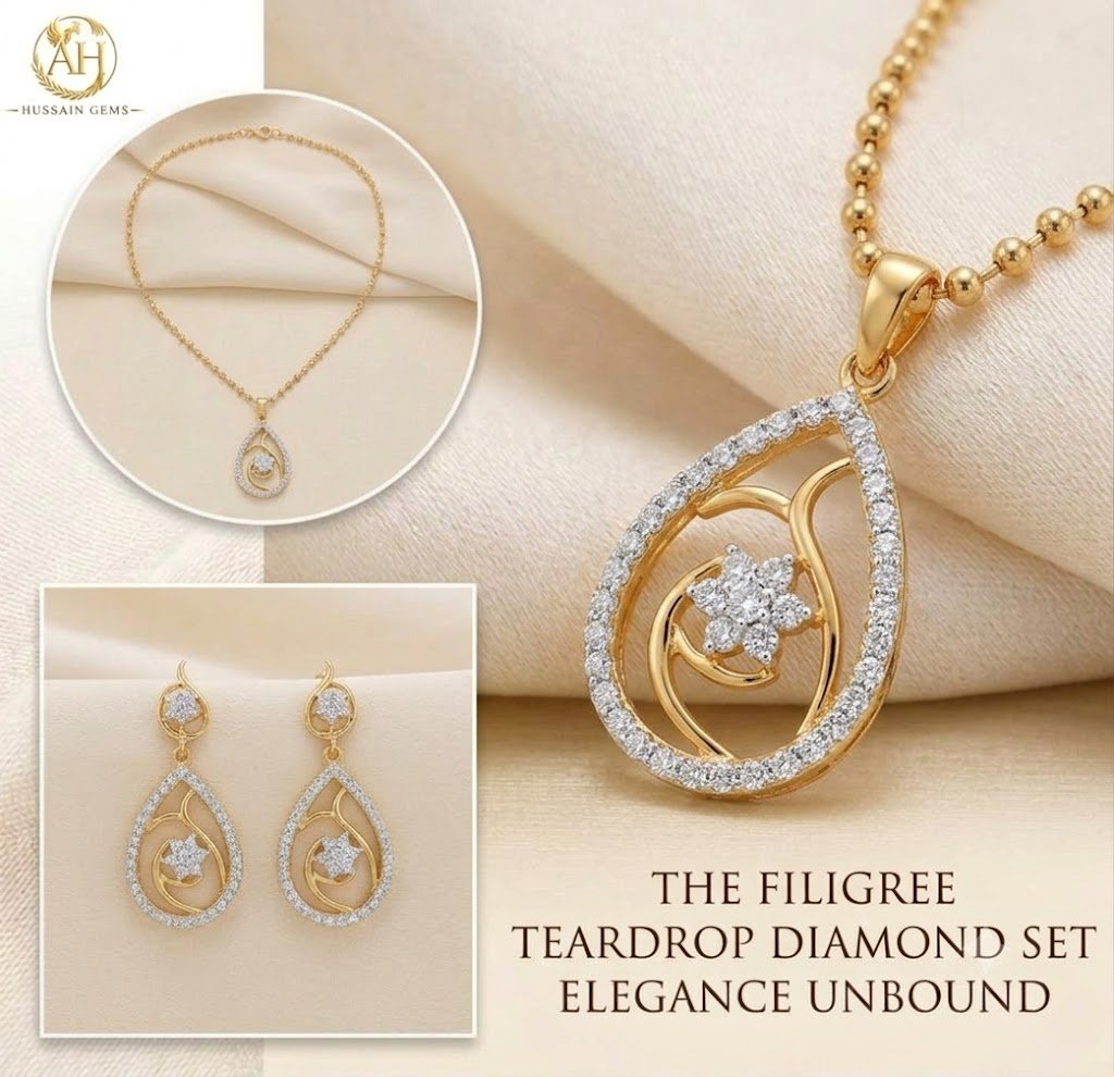 Elegant Golden Teardrop Jewelry Set with Matching Earrings - Image 3