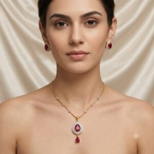 Elegant Golden Teardrop Jewelry Set with Matching Earrings