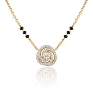 Solitaire Natural Diamond Black Bead Mangalsutra in Gold | Hussain Gems