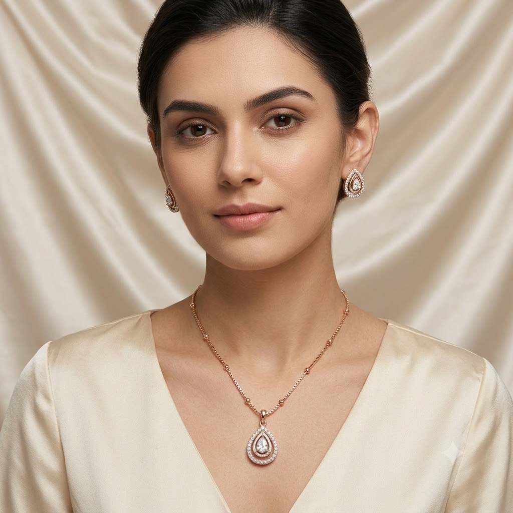 Elegant Golden Teardrop Jewelry Set with Matching Earrings - Image 3
