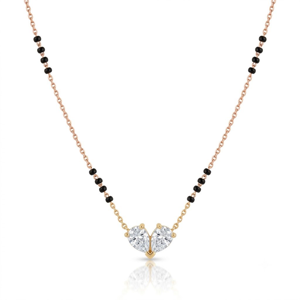 Solitaire Natural Diamond Black Bead Mangalsutra in Gold | Hussain Gems