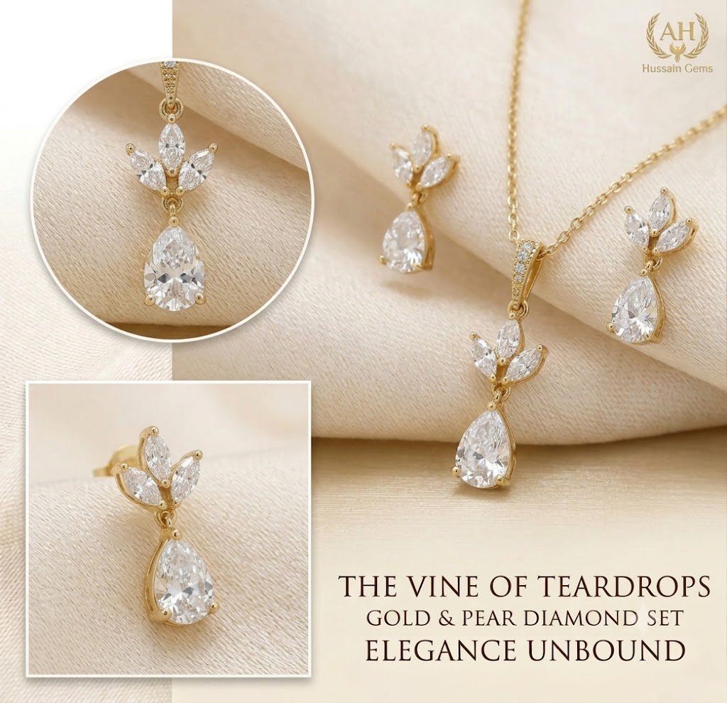 Elegant Golden Teardrop Jewelry Set with Matching Earrings - Image 3