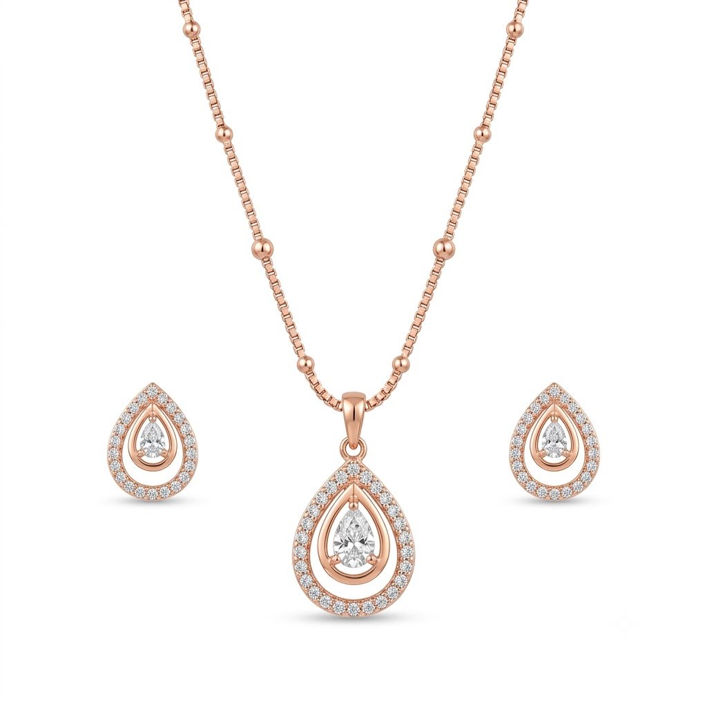 Elegant Golden Teardrop Jewelry Set with Matching Earrings