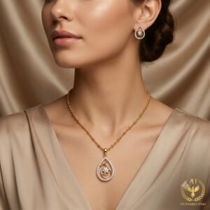 Elegant Golden Teardrop Jewelry Set with Matching Earrings