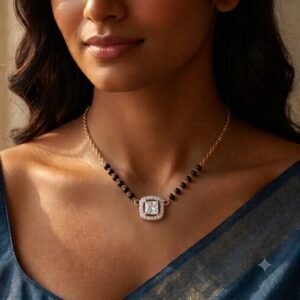 Solitaire Natural Diamond Black Bead Mangalsutra in Gold | Hussain Gems
