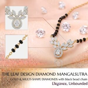 Solitaire Natural Diamond Black Bead Mangalsutra in Gold | Hussain Gems