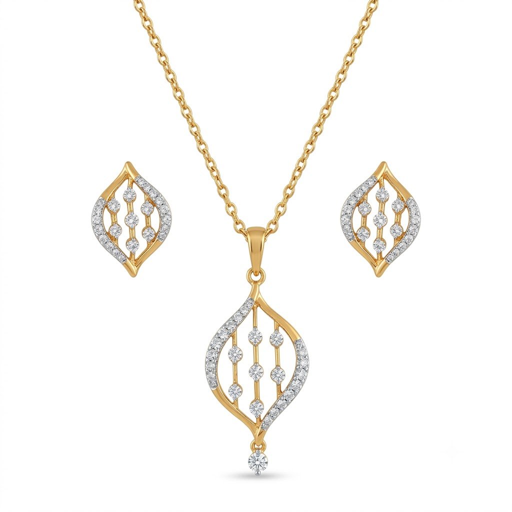 Elegant Golden Teardrop Jewelry Set with Matching Earrings
