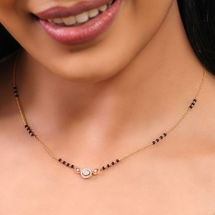 Solitaire Natural Diamond Black Bead Mangalsutra in Gold | Hussain Gems - Image 3
