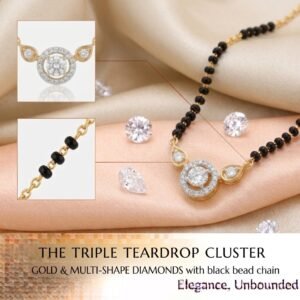 Solitaire Natural Diamond Black Bead Mangalsutra in Gold | Hussain Gems