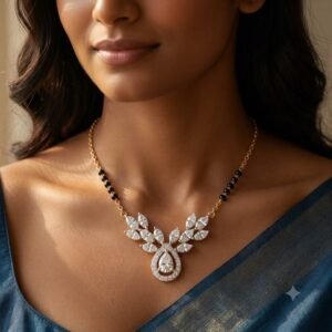 Solitaire Natural Diamond Black Bead Mangalsutra in Gold | Hussain Gems