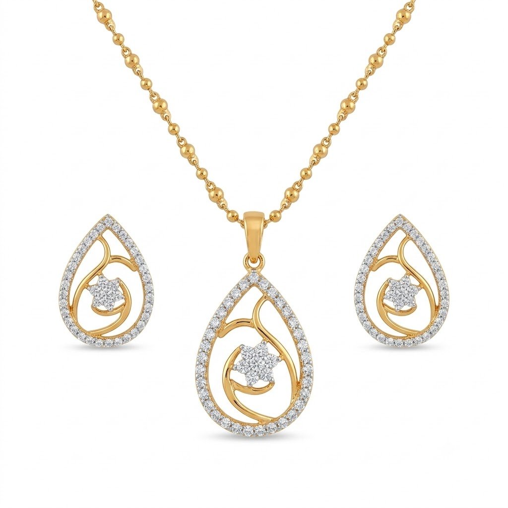 Elegant Golden Teardrop Jewelry Set with Matching Earrings