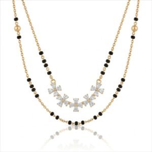 Solitaire Natural Diamond Black Bead Mangalsutra in Gold | Hussain Gems