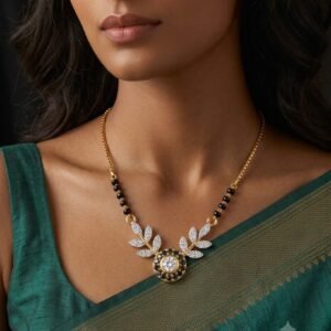 Solitaire Natural Diamond Black Bead Mangalsutra in Gold | Hussain Gems