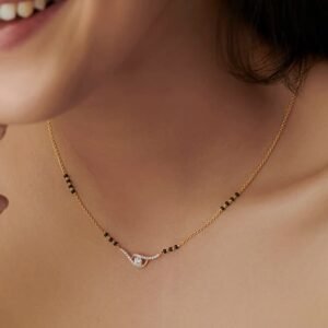 Solitaire Natural Diamond Black Bead Mangalsutra in Gold | Hussain Gems