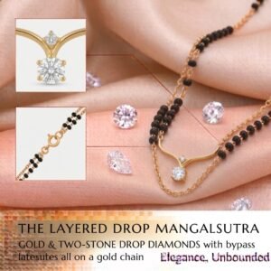 Solitaire Natural Diamond Black Bead Mangalsutra in Gold | Hussain Gems