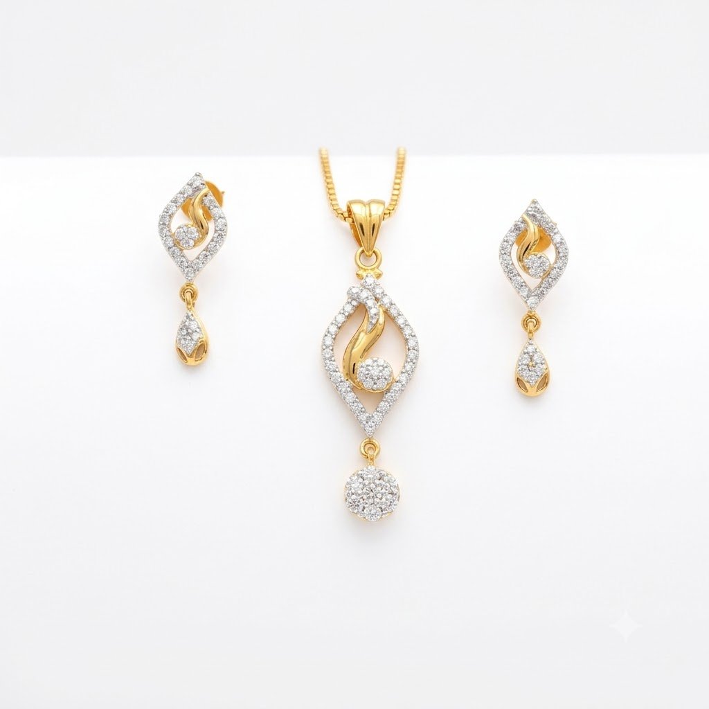 Elegant Golden Teardrop Jewelry Set with Matching Earrings