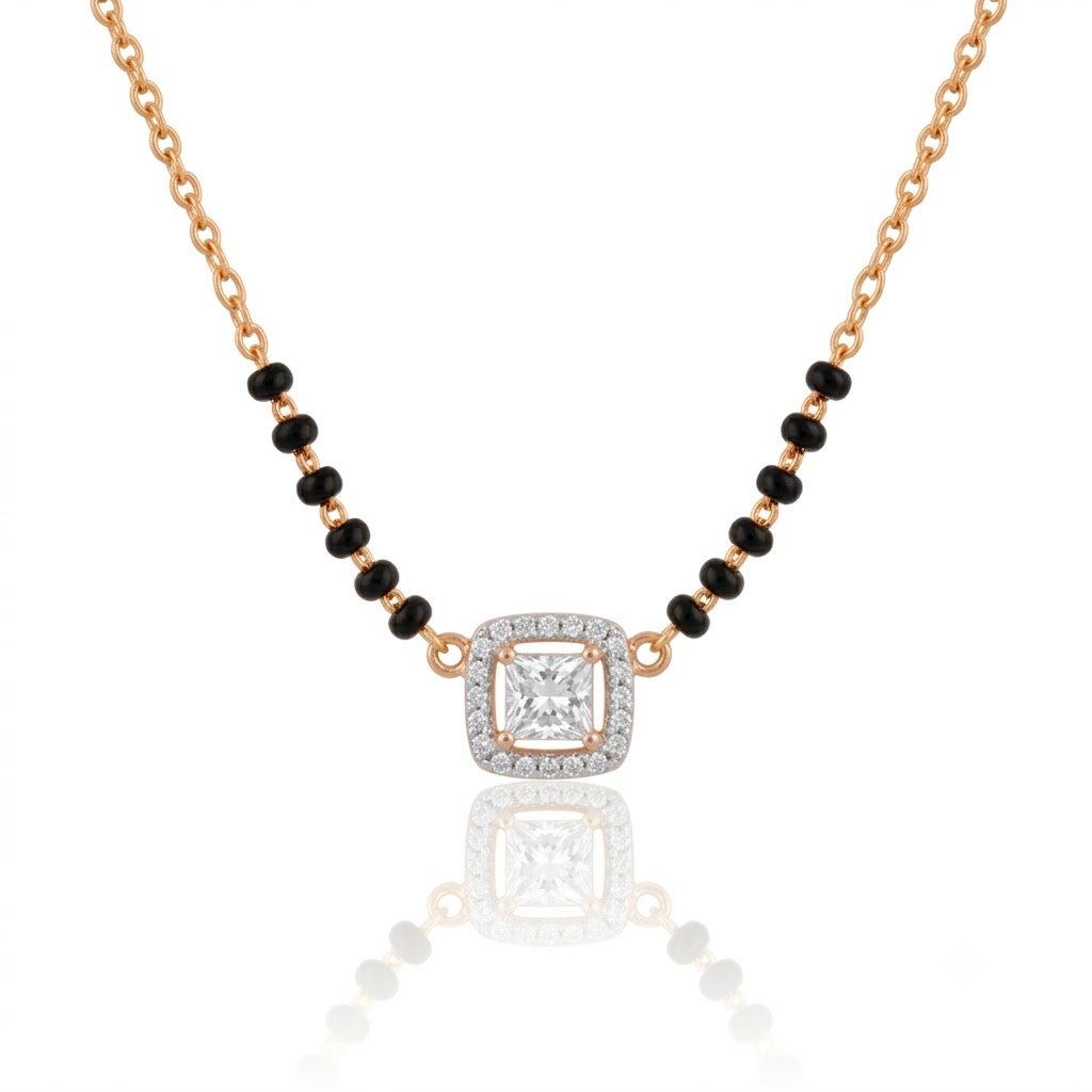 Solitaire Natural Diamond Black Bead Mangalsutra in Gold | Hussain Gems
