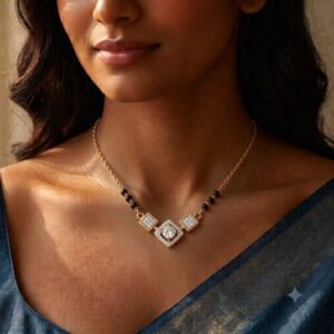 Solitaire Natural Diamond Black Bead Mangalsutra in Gold | Hussain Gems