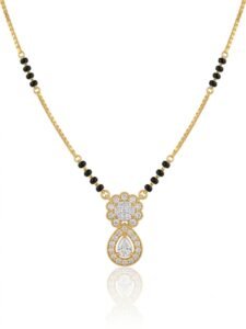 Solitaire Natural Diamond Black Bead Mangalsutra in Gold | Hussain Gems
