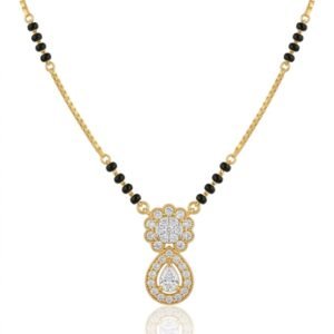 Solitaire Natural Diamond Black Bead Mangalsutra in Gold | Hussain Gems
