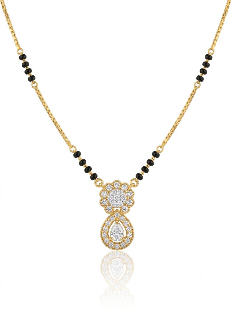 Solitaire Natural Diamond Black Bead Mangalsutra in Gold | Hussain Gems
