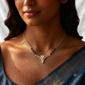 Solitaire Natural Diamond Black Bead Mangalsutra in Gold | Hussain Gems