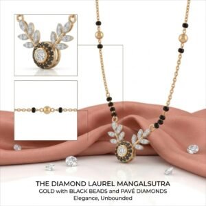Solitaire Natural Diamond Black Bead Mangalsutra in Gold | Hussain Gems